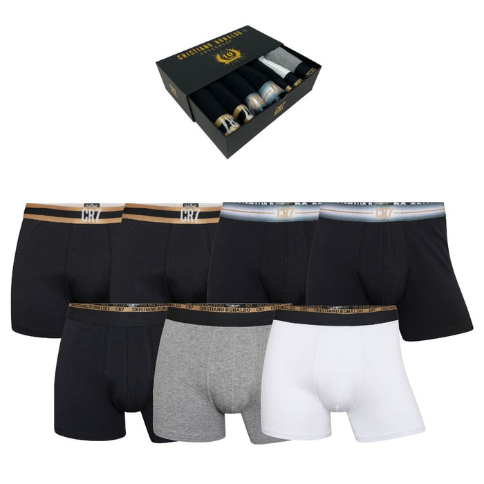 CR7 Boxers Homem em Algodão Orgânico – PACK de 7 Unidades em Caixa de Oferta, Elástico CR7 dourado