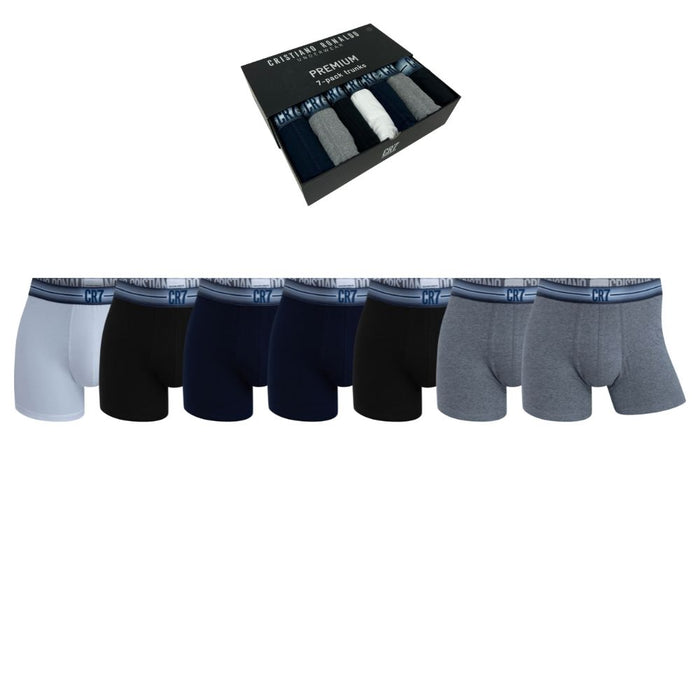 CR7 Boxers Homem em Algodão Orgânico PACK de 7 unidades em caixa de oferta, Elástico CR7 em branco e azul