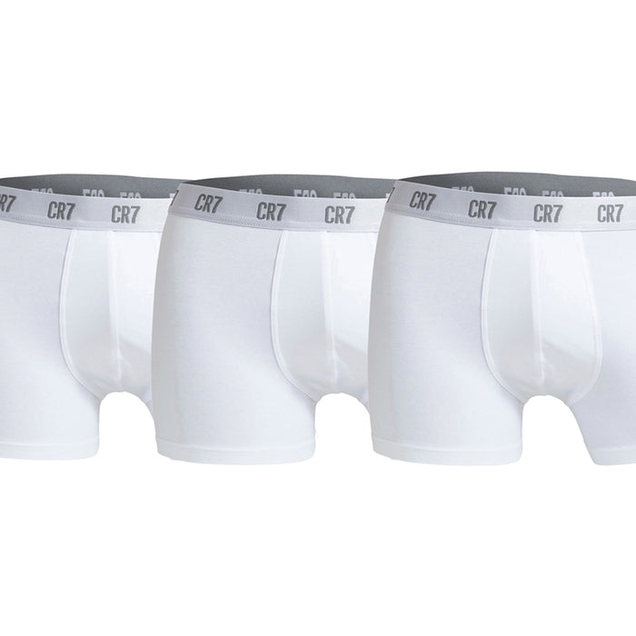 CR7-Boxers Homem em Algodão Orgânico PACK de 3 unidades, Branco, Elástico CR7 contraste