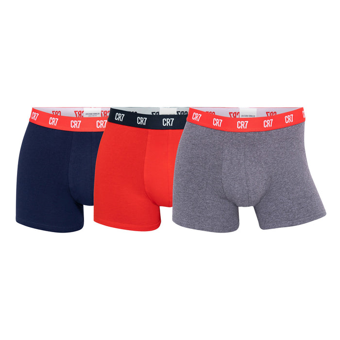 CR7-Boxers Homem em Algodão Orgânico PACK de 3 unidades cores Sortidas, Cinza-Vermelho-Marinho, Elástico CR7 contraste