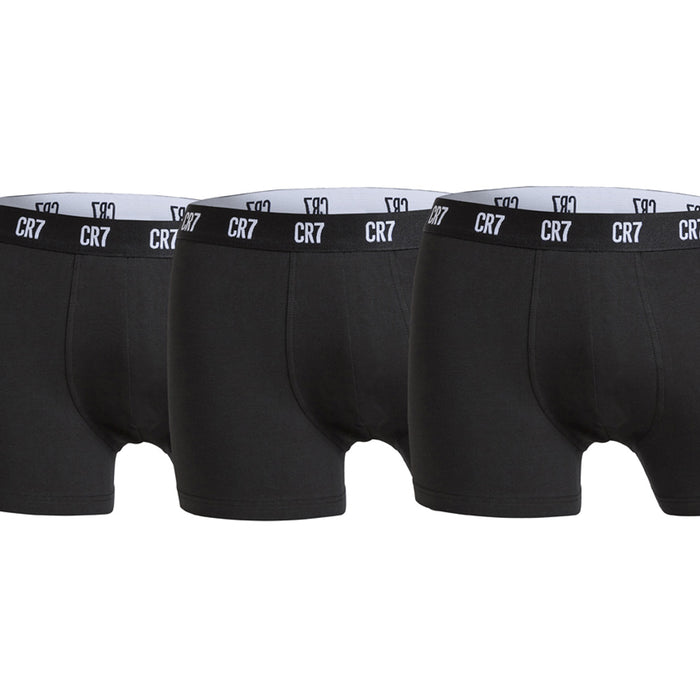 Boxers CR7 UNDERWEAR Homem em Algodão Orgânico PACK de 3 unidades, todos em Preto, Elástico CR7 contraste