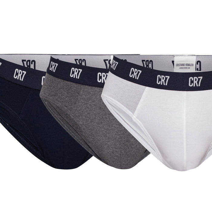 CR7-Slip Homem em algodão PACK de 3 unidades Sortidas, Marinho-Branco-Cinza, Elástico em Marinho  CR7 contraste
