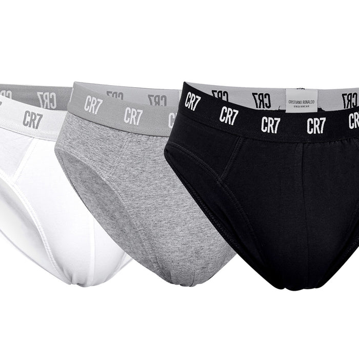 CR7-Slip Homem em algodão PACK de 3 unidades Sortidas, Branco-Preto-Cinza, Elástico CR7 contraste