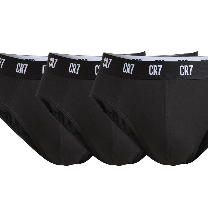 CR7-Slip Homem em algodão PACK de 3 unidades todos em Preto, Elástico CR7 contraste